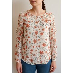 CeCe Floral Sheer Blouse – Size Small – 100% Polyester – PTP‎ 19" Length 21"